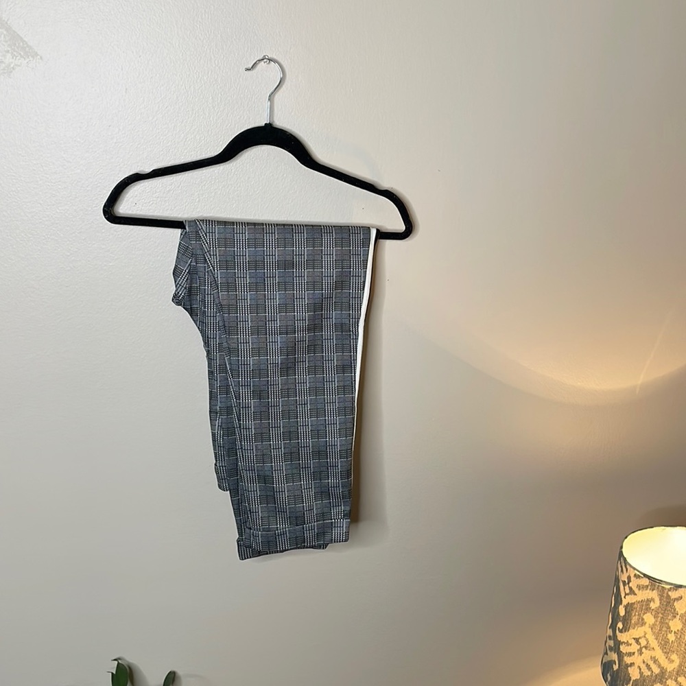 Plaid and striped cropped work pants